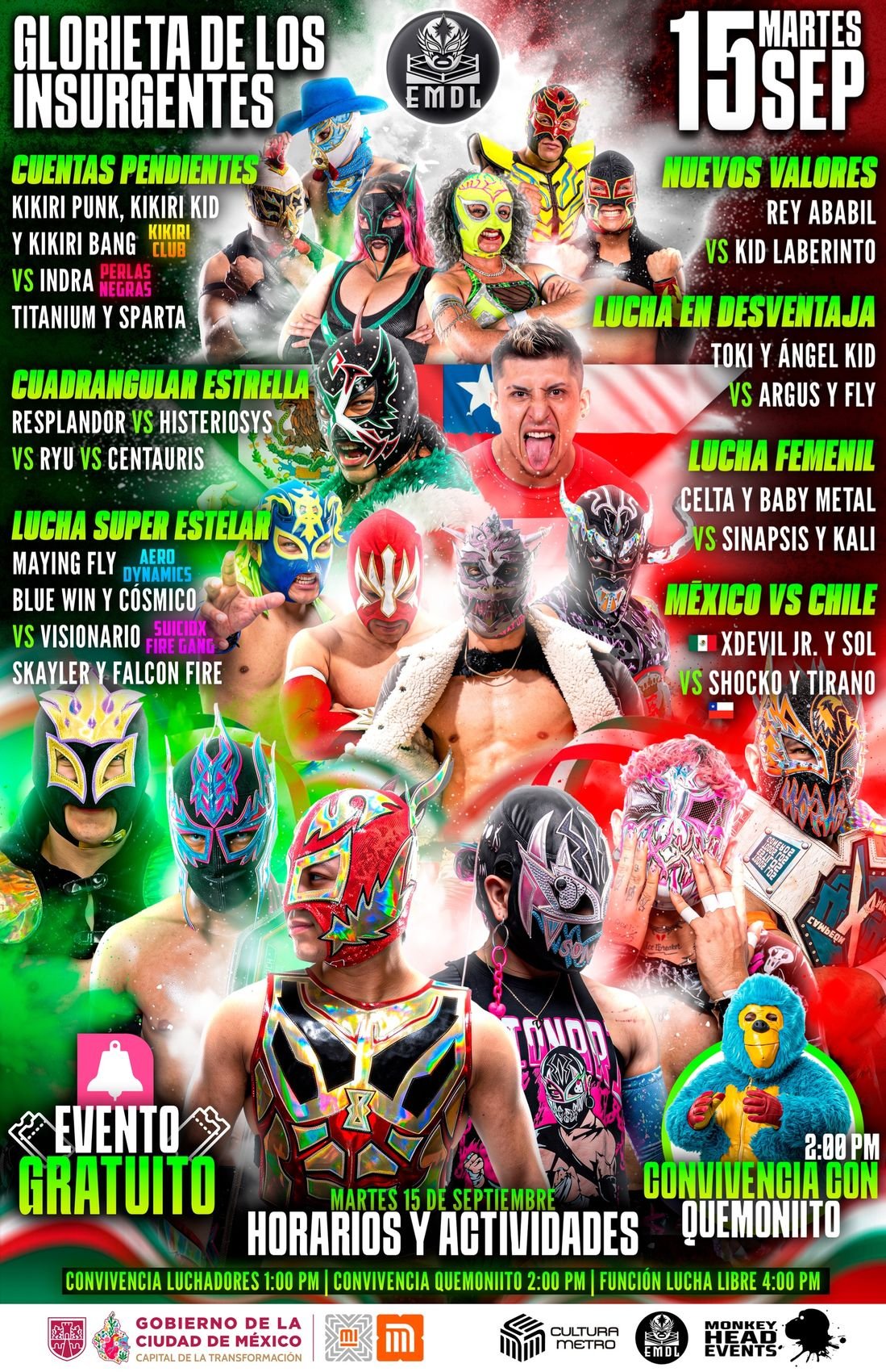 Cartelera de la función en la Glorieta de los Insurgentes con la lista de luchas